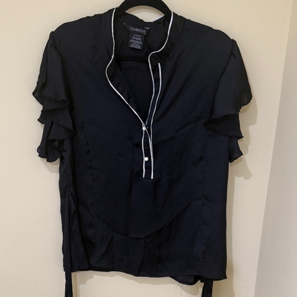 George Black Button Down Women's Shirt with Ruffled Sleeves Size XL